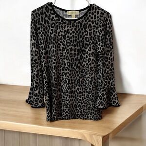 Michael Kors Womens Long/Bell Sleeve Animal Print Top Size S